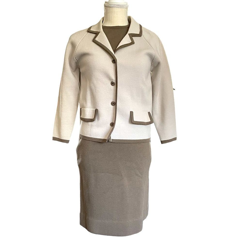 Gina‎ Teresa Vintage cream and brown wool 3 piece skirt suit size 8